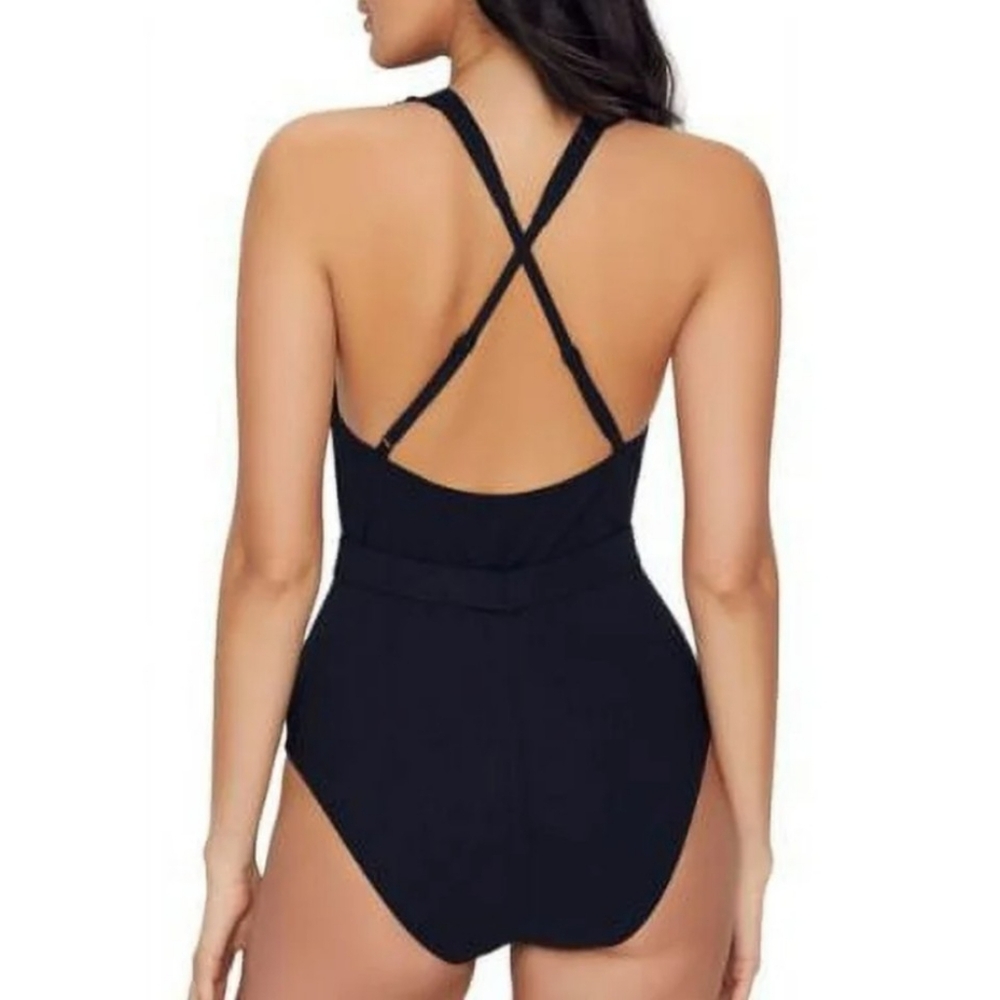 NWOT Skinny Dippers by Miracle Suit Cinch Ruffle One Piece Swimsuit in Black… - Picture 2 of 8